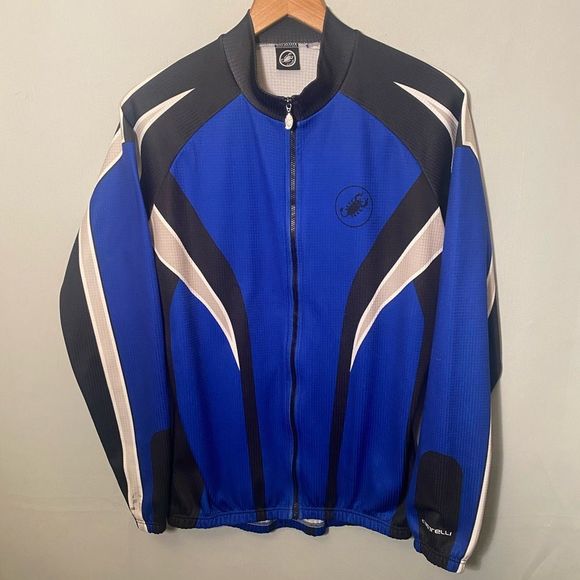 Castelli Other - Castelli Cycling Zip Up Jacket Blue Black Gray XL Scorpion Spell Out VTG Italy.